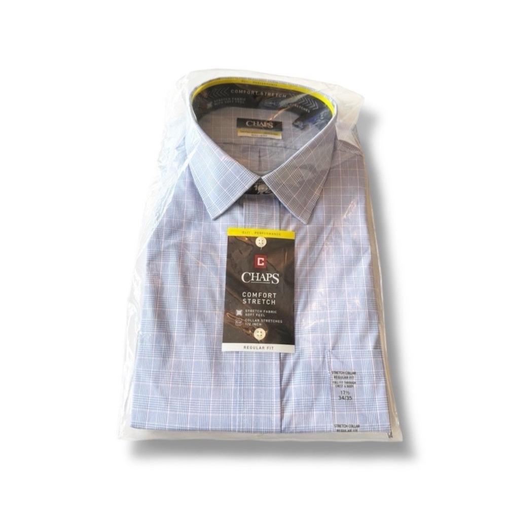 Chaps Blue Windowpane Long Sleeve Button Up Shirt  Regular Men's 17 1/2 34/35